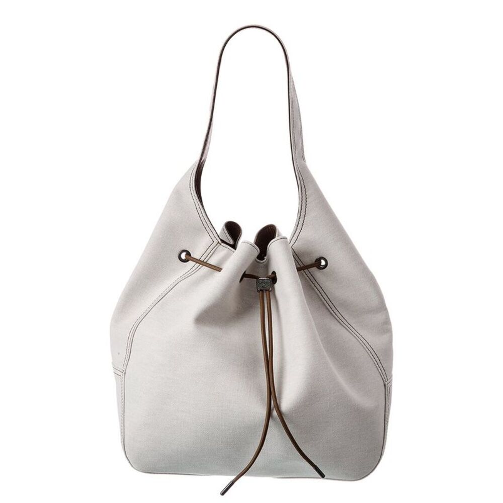 Brunello Cucinelli Canvas & Leather Tote, White